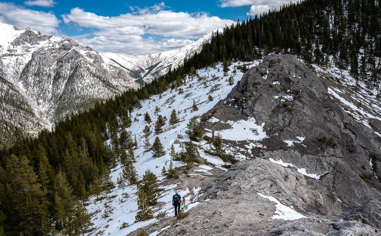 Descend and follow the trail up through the snow - the only time you would need to consider icers but more on the descent