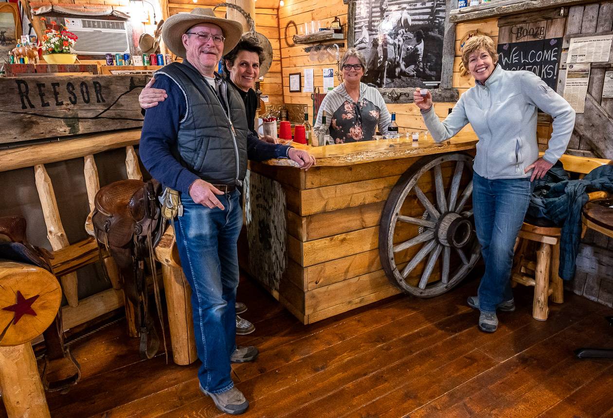 Trying some of the fruit wines from Cypress Hills Vineyard & Winery wat the cowboy themed bar