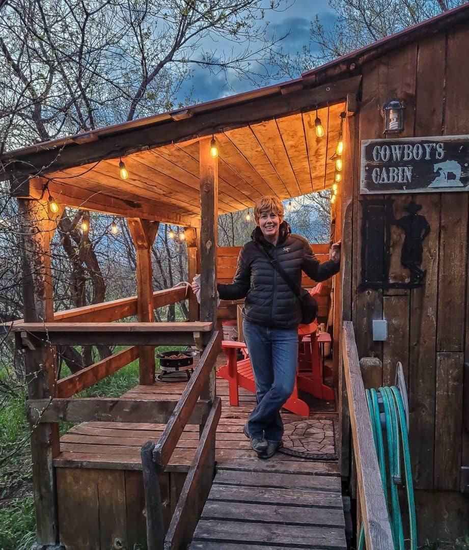 There's a firepit and a barbeque on the deck of our Cowboy Cabin