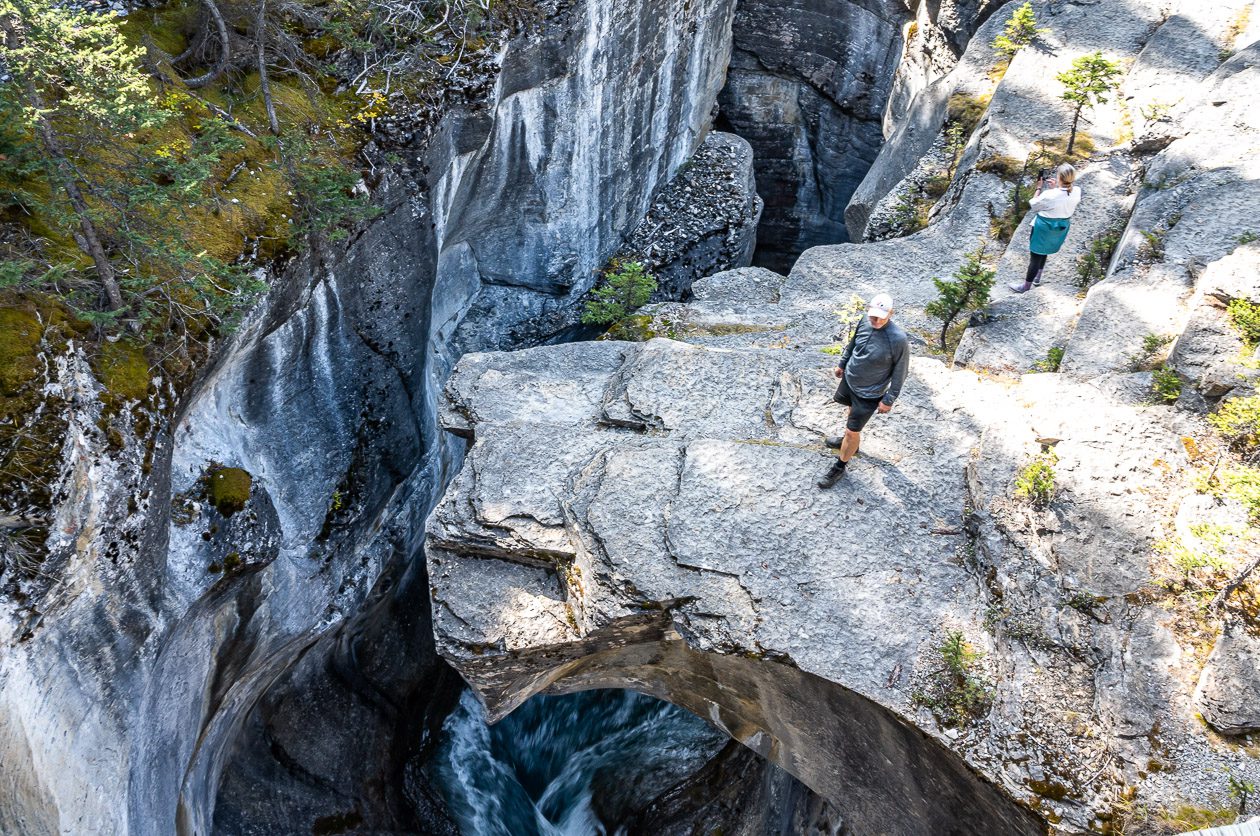 Looking down to the swirling waters in Mistaya Canyon