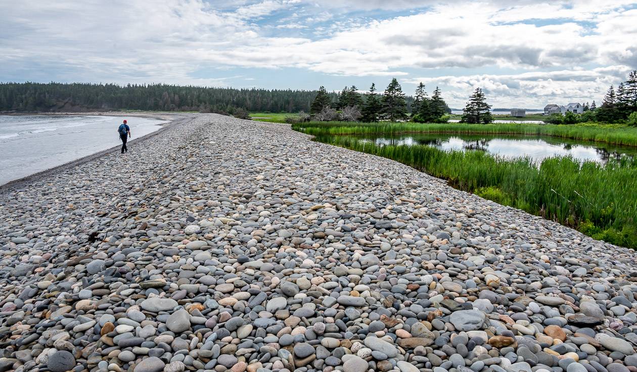 Hiking on a stony section of beach