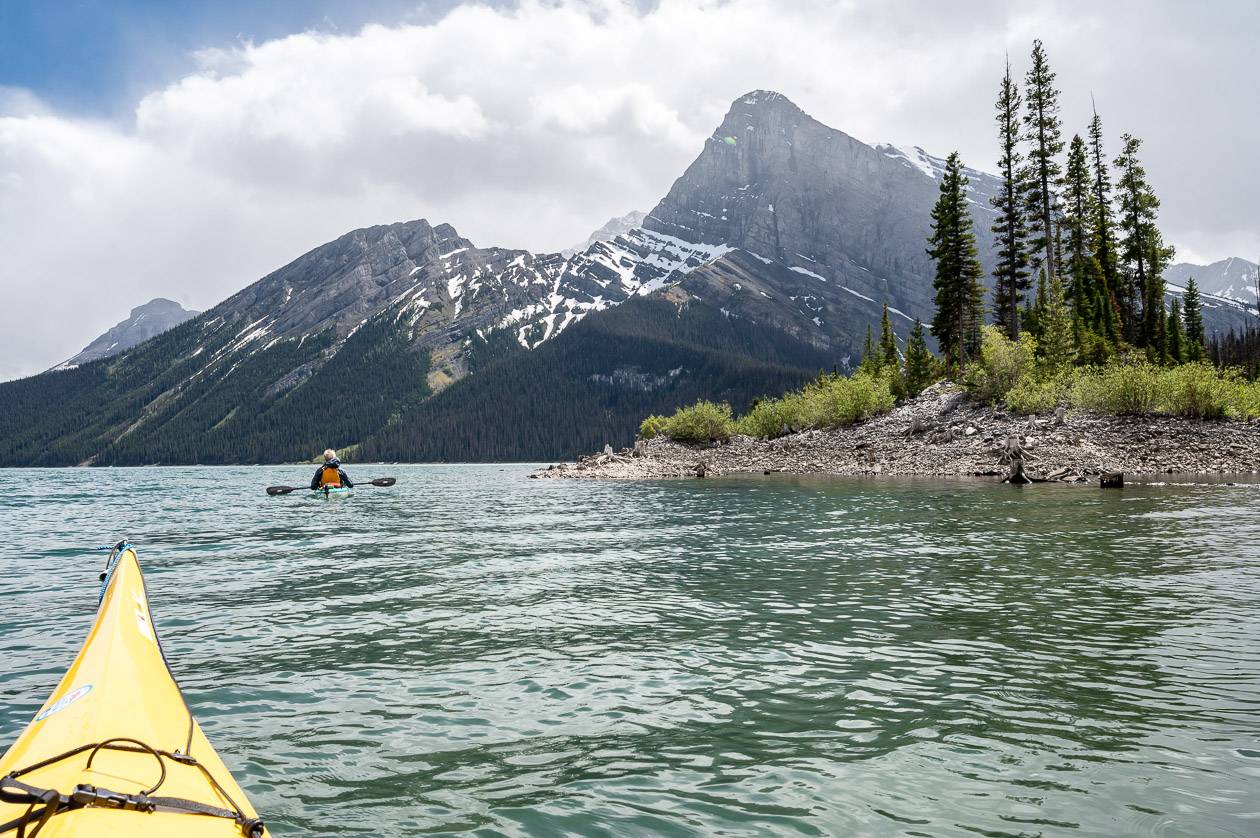 Kayaking to the Point Campground on Upper Kananaskis Lake