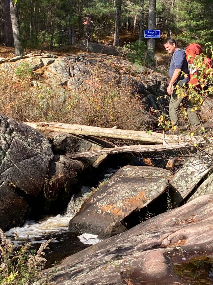 Crossing the creek on the Abes and Essens Lake Trail 