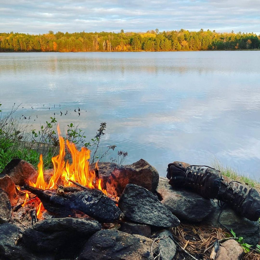 Evening campfire on Abes Lake