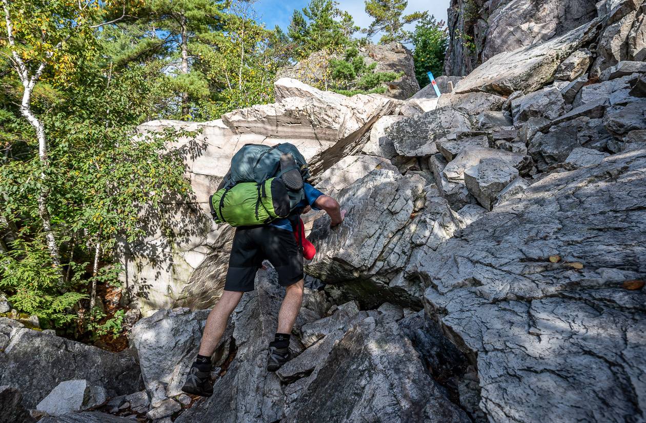 Downclimbing facing towards the rock was the safer option in places in the Crack section