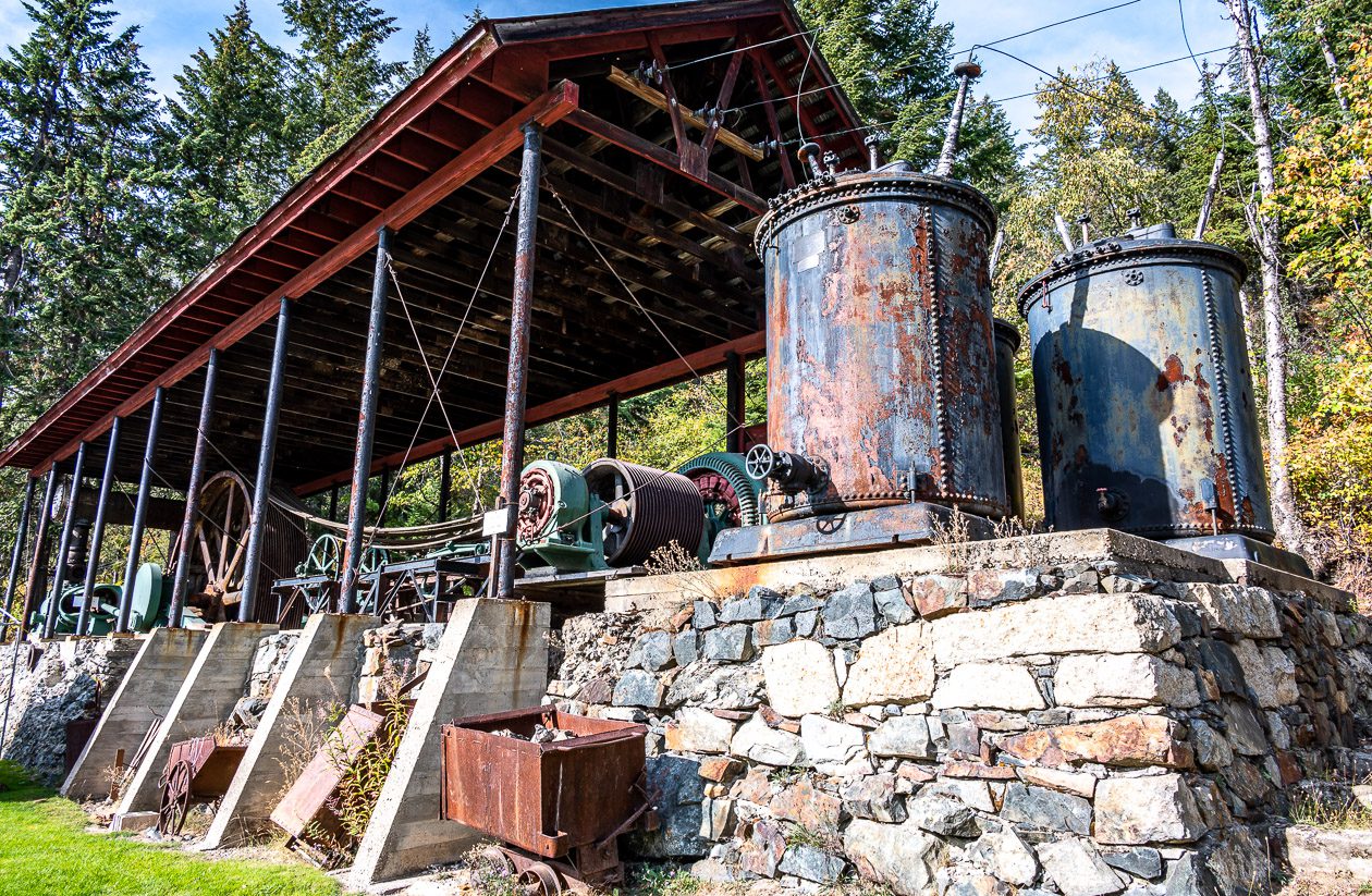 A rope driven air compressor is some of the mining equipment you'll see at the Rossland Museum