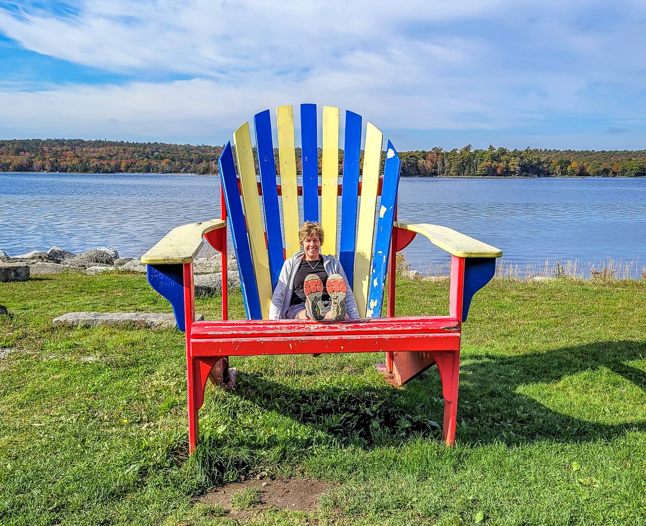 Get your picture taken in the giant chair by the water in Shelburne 