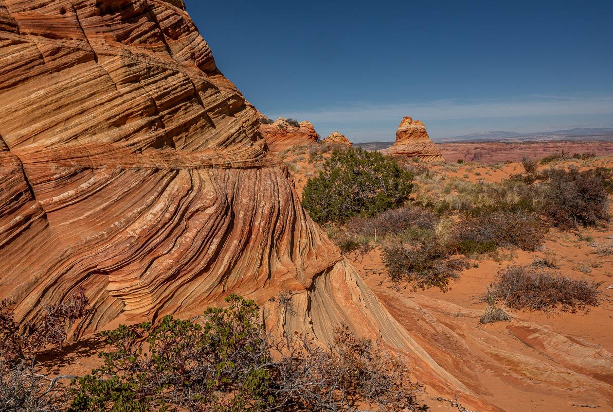 Lots of swirling, striated patterns to the rock in Coyotes Buttes South