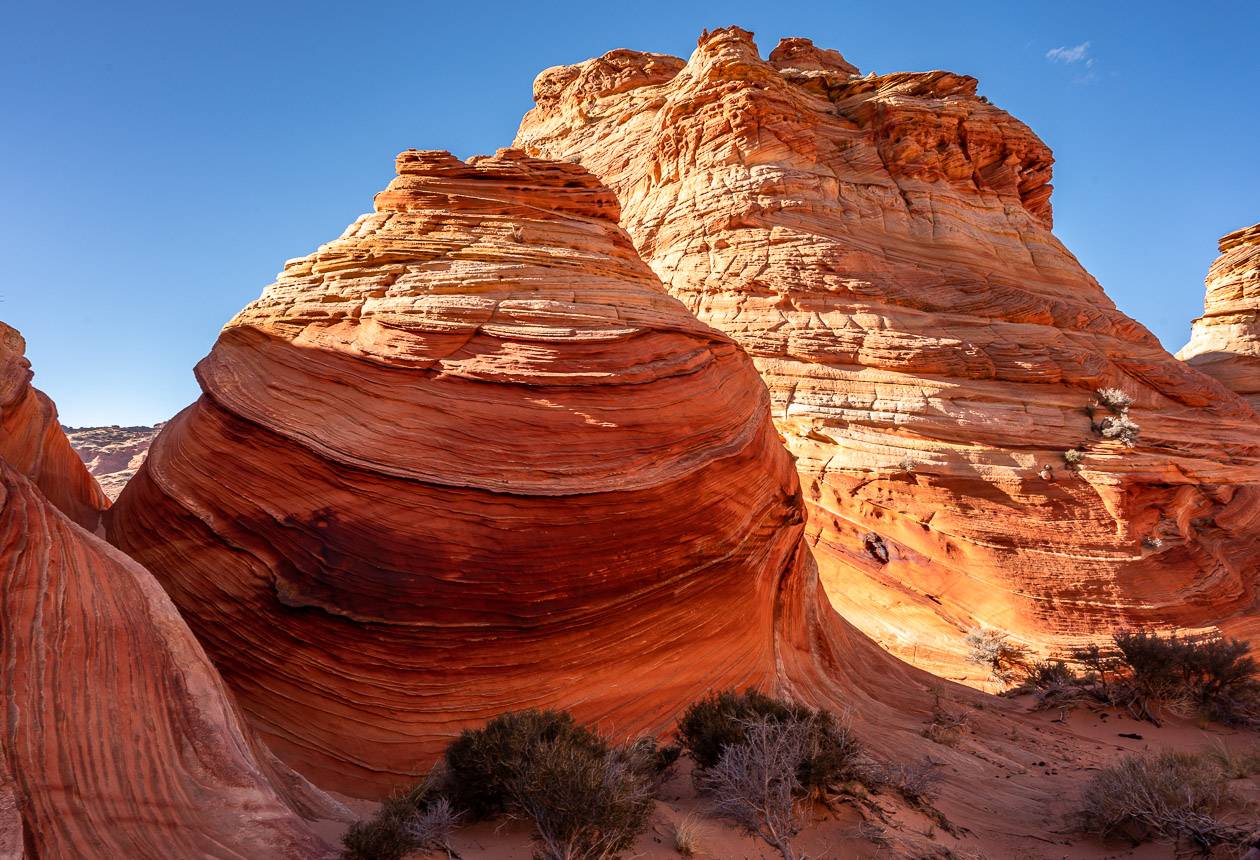 Some rock formations almost glow in the afternoon sun