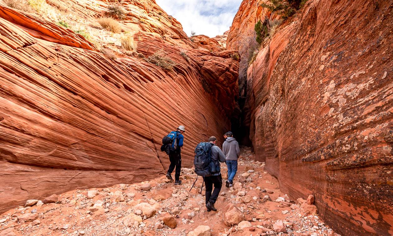 The next section in the Wire Pass slot canyon is very narrow 