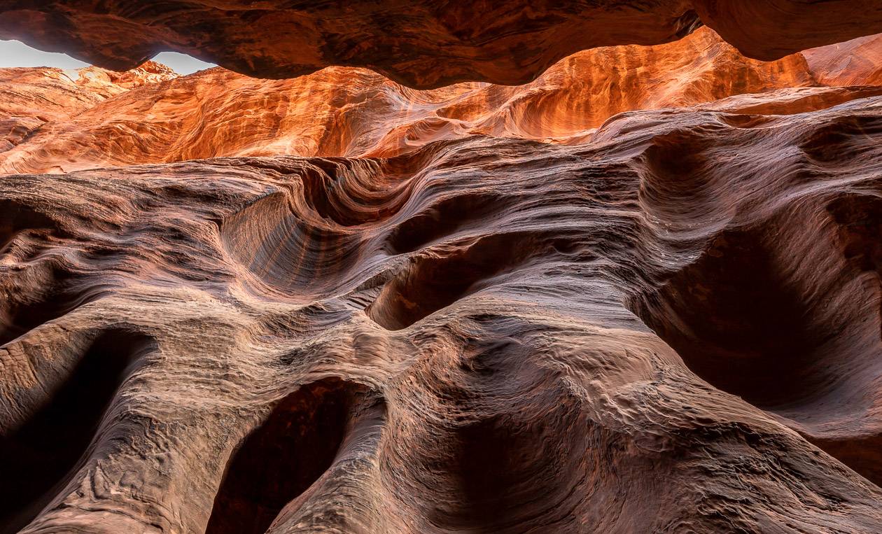 Looking up and out of the Buckskin Gulch slot canyon