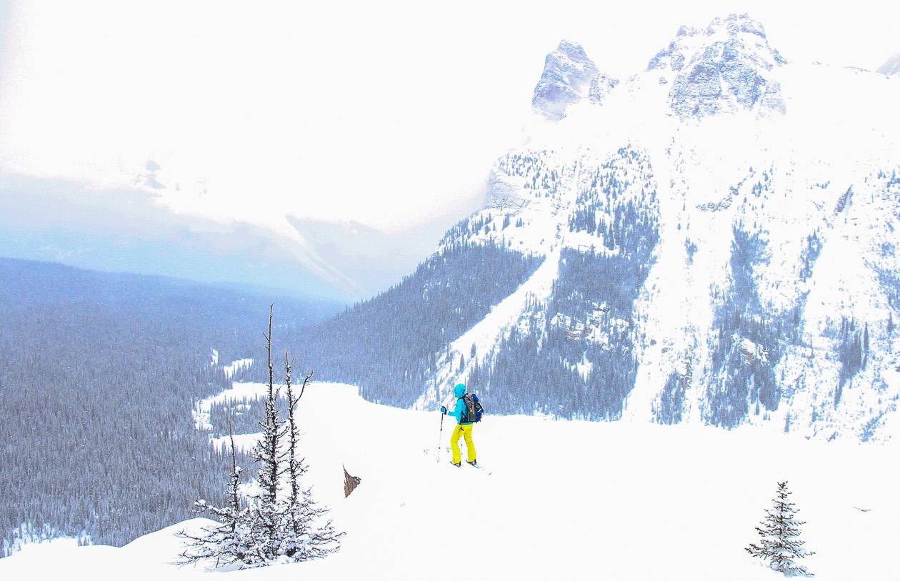 Cross-country skiing with a guide from Lake O'Hara Lodge into terrain we would have avoided had we been by ourselves