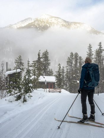 Cross-country skiing to Hale Hut at Panorama Mountain Resort