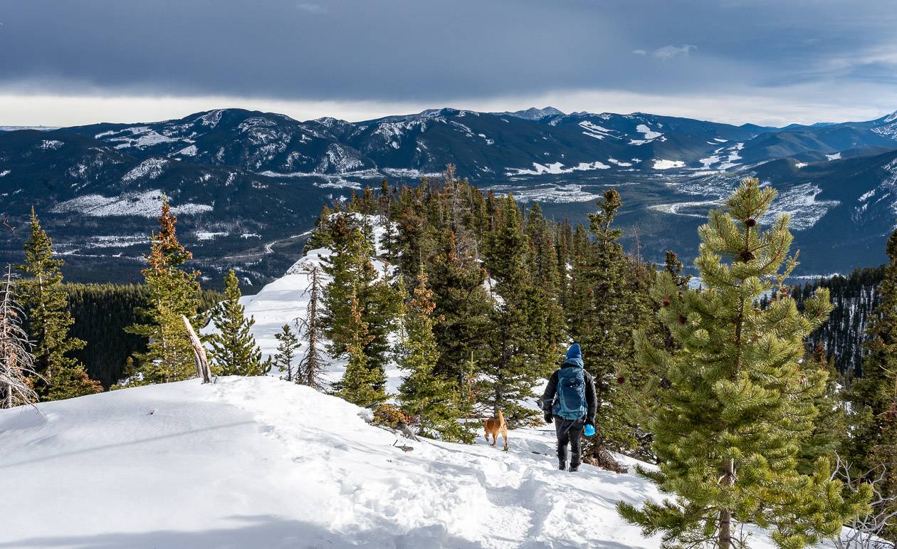 It's a quick easy descent on snow to the lookout over Barrier Lake