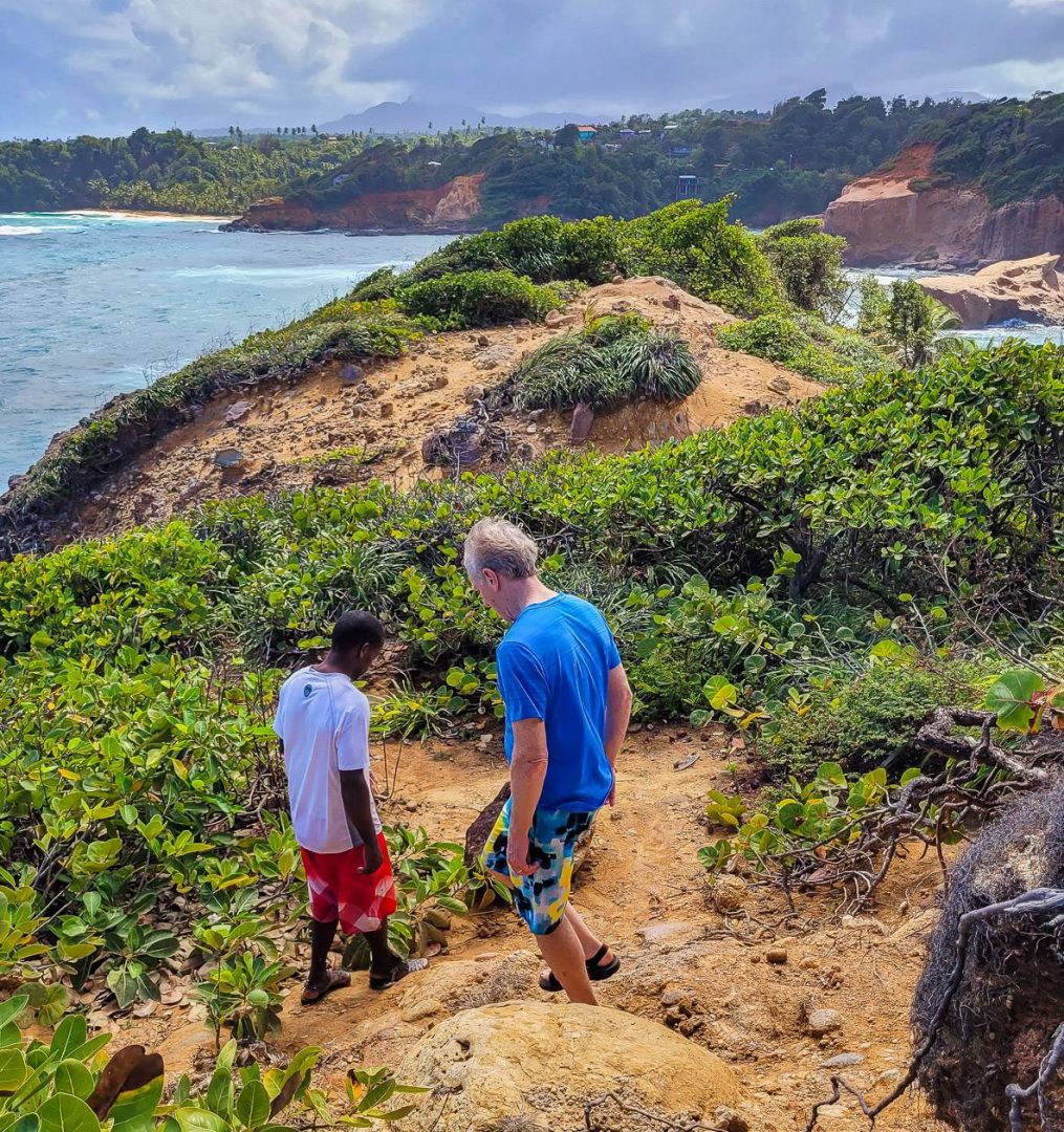 Hiking the trail on Treasure Island where parts of two of the Pirates of the Caribbean movies was filmed