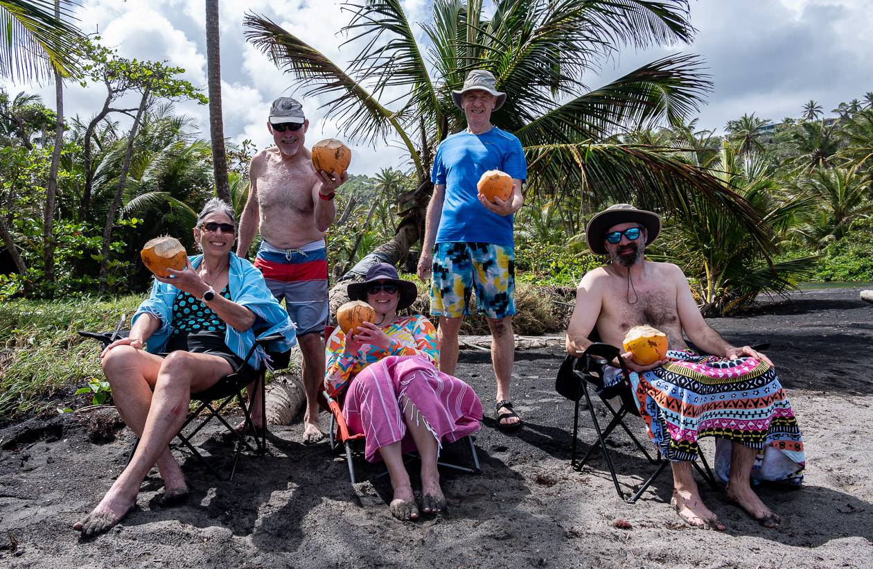 Our group enjoying fresh coconut water and coconut jelly