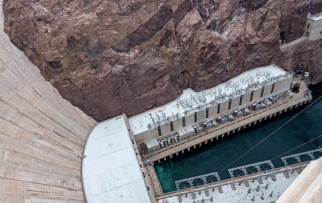 Looking down 726 feet to the bottom of the Hoover Dam