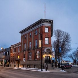 The iconic Flatiron Building in downtown Lacombe