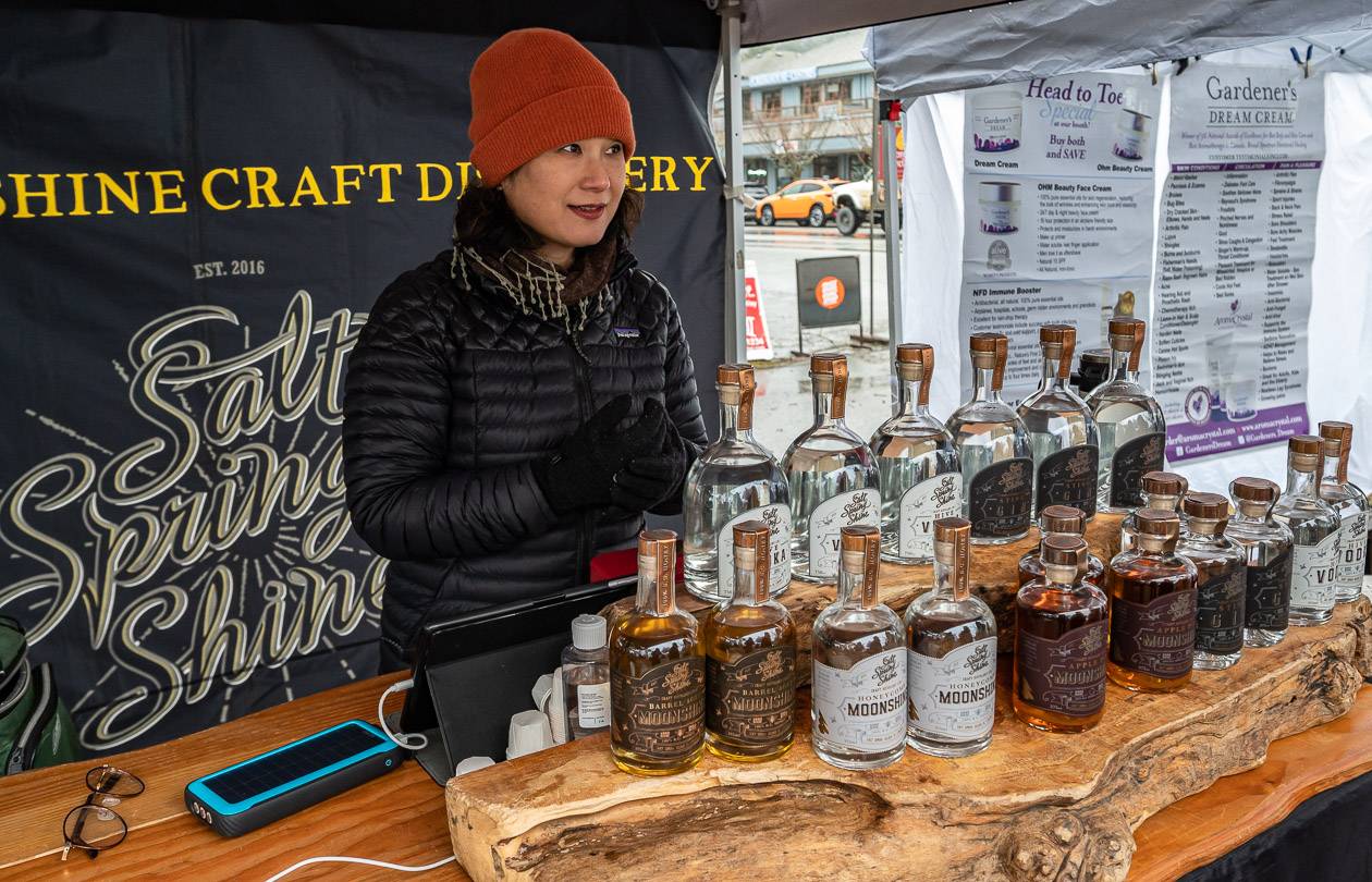 You can buy spirits at the Saturday Market or at Salt Spring Shine store