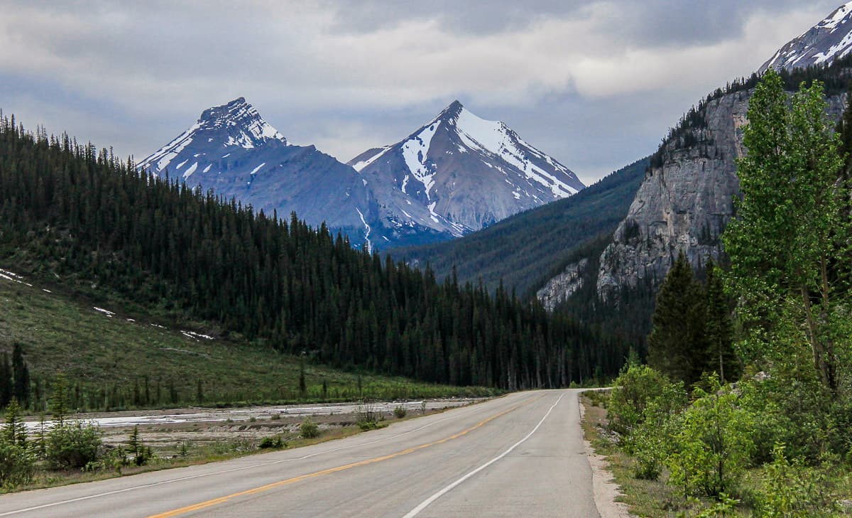 A section of the road biking Banff to Jasper north of the Columbia Icefield