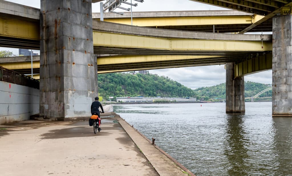 Biking along the Allegheny River to Point State Park in Pittsburgh - the official start/end of the Great Allegheny Passage