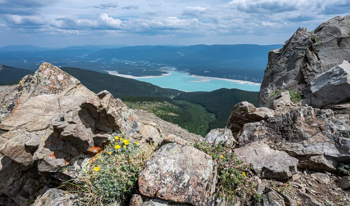 Gorgeous view looking out towards the Nordegg area and Abraham Lake from the top of Allstones Ridge