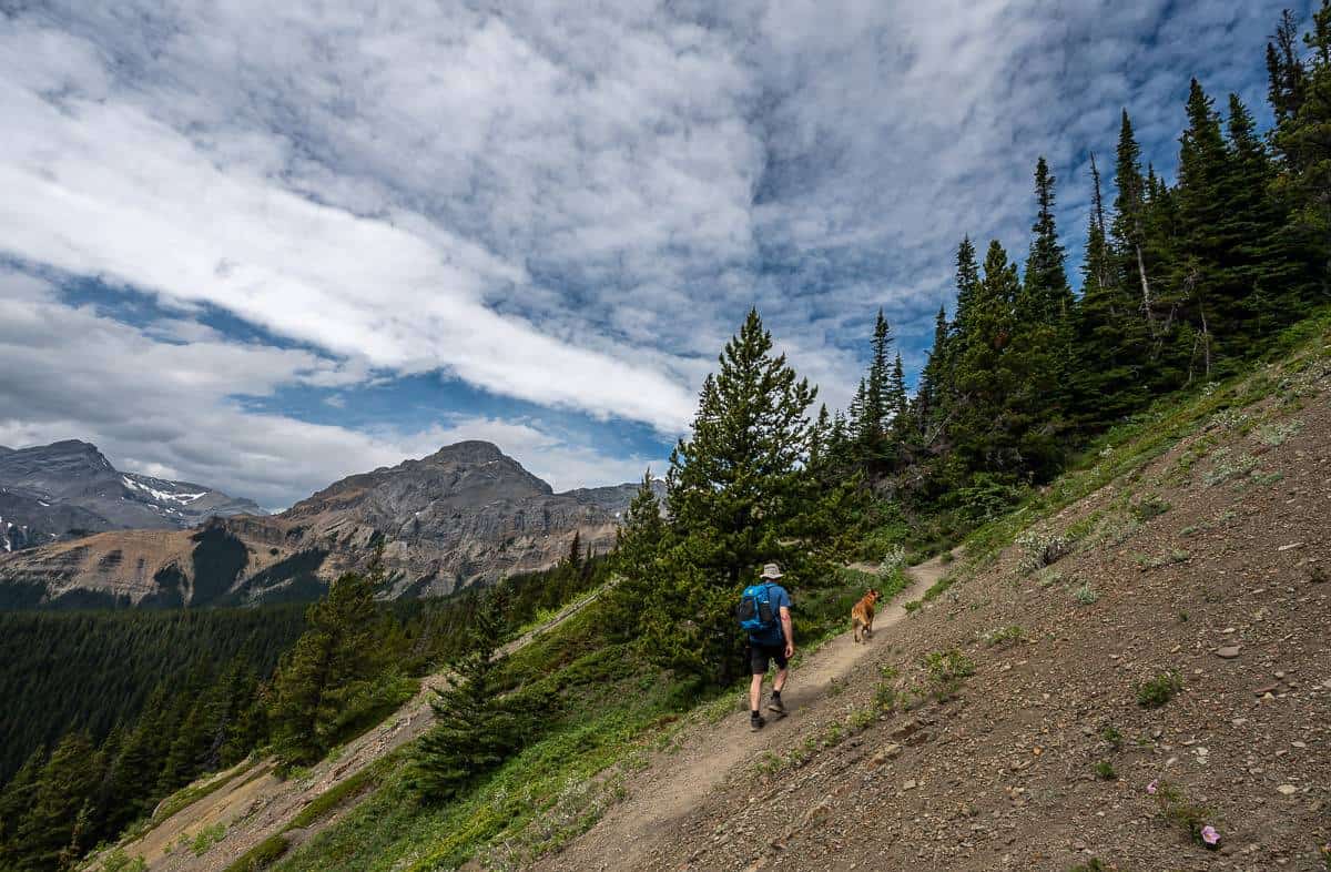 The trail is narrower as it crosscuts the steep slopes but the views are good