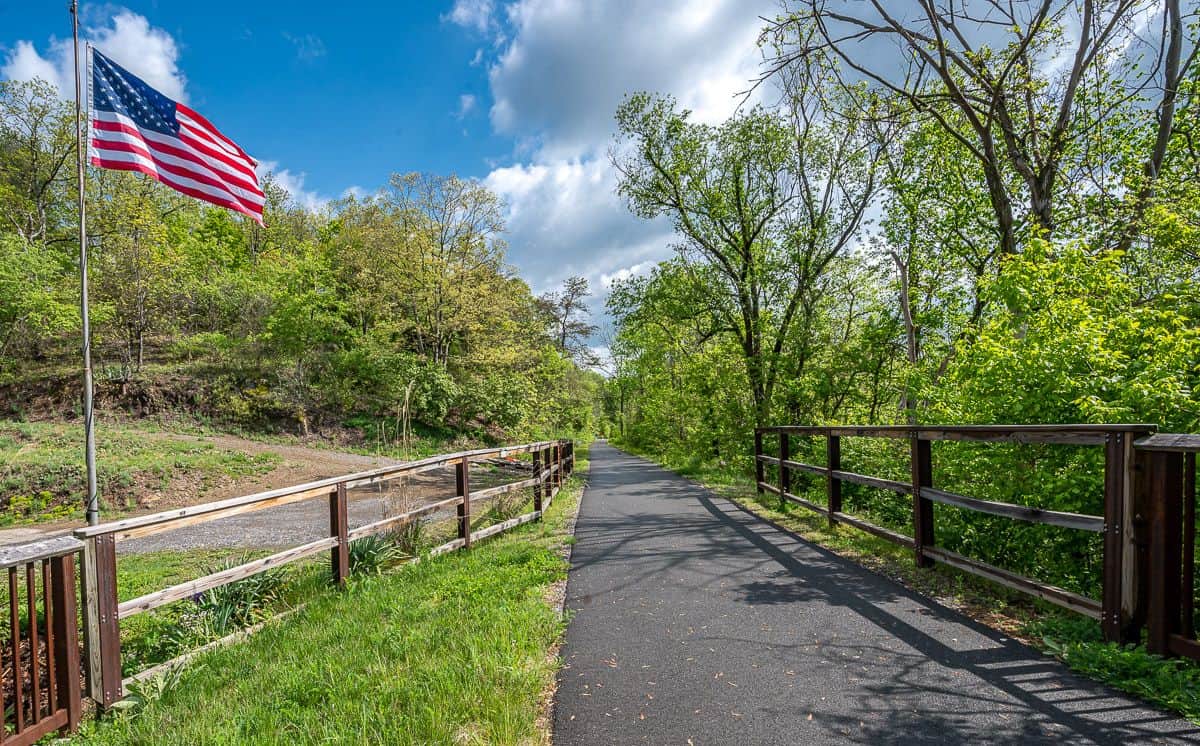 We opt to cycle the paved Western Maryland Rail Trail (WMRT) to just beyond Hancock