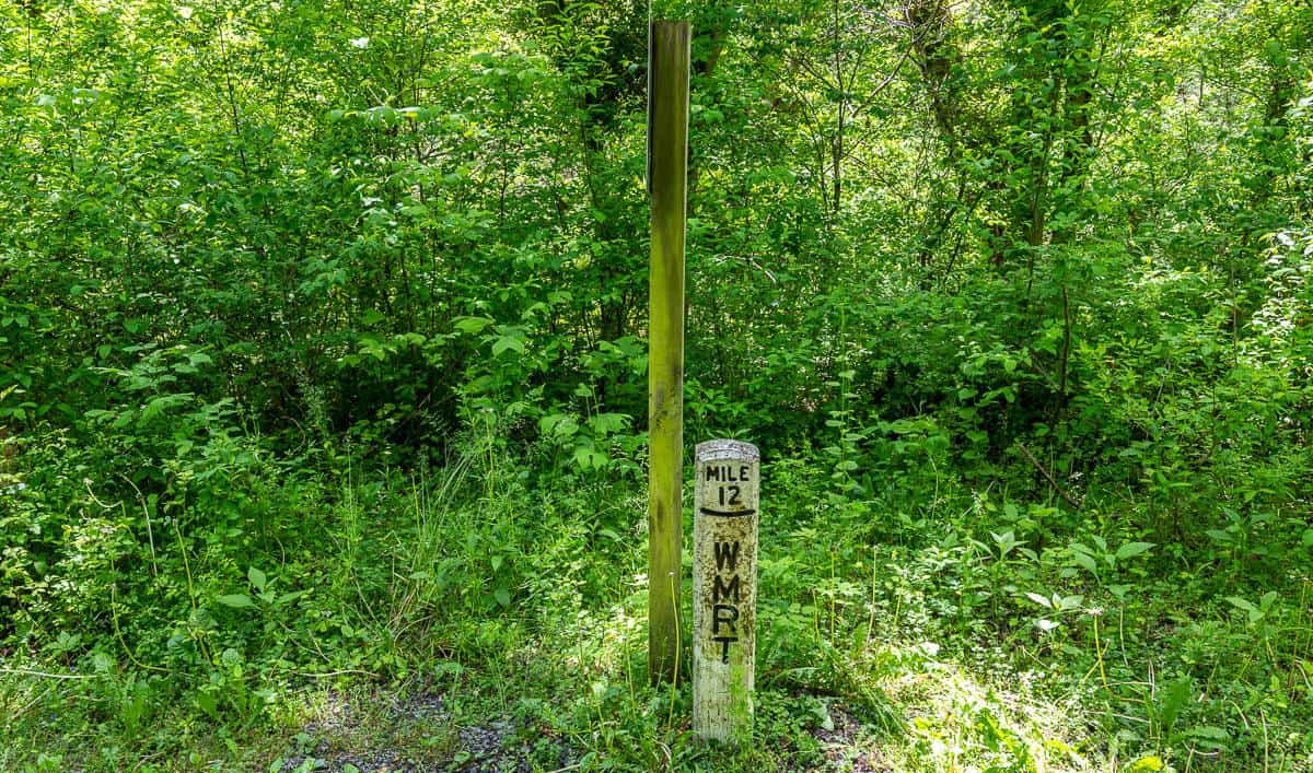 Each bike trail has its own type of mileage marker - this is the Western Maryland Rail Trail