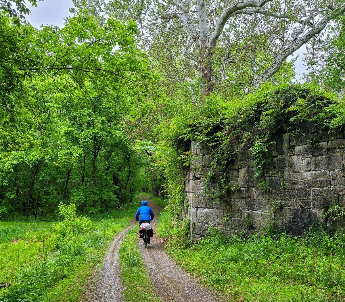 With old stone walls you feel a sense oh history biking the C&O Canal Towpath