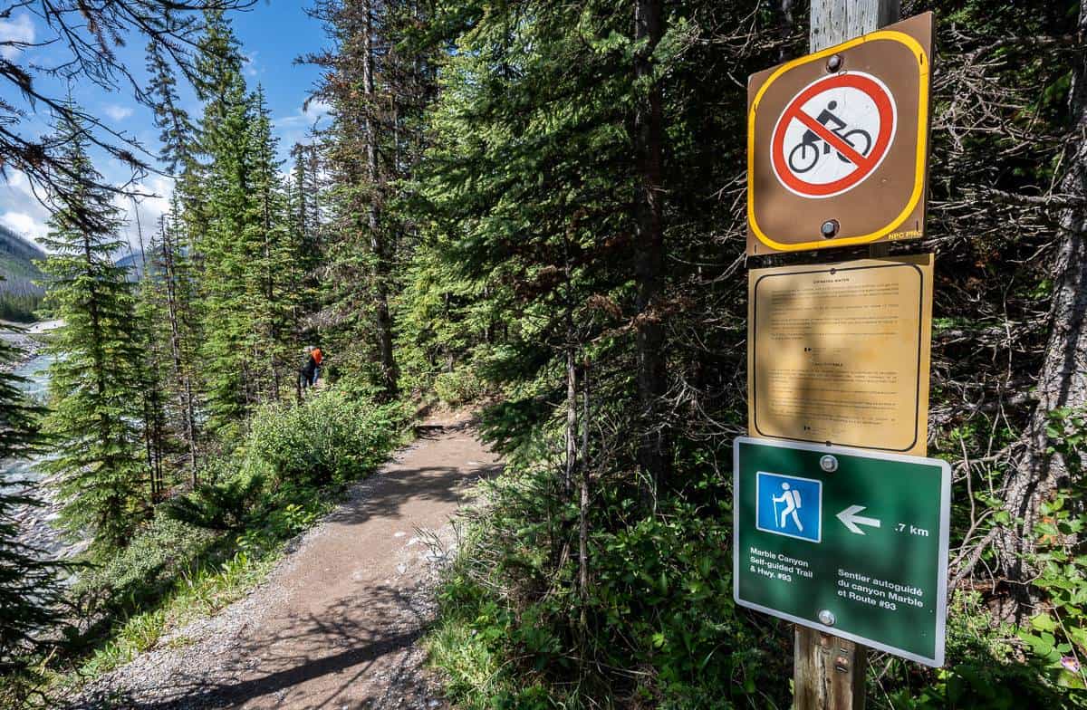 Signage at the start of the easy Marble Canyon hike