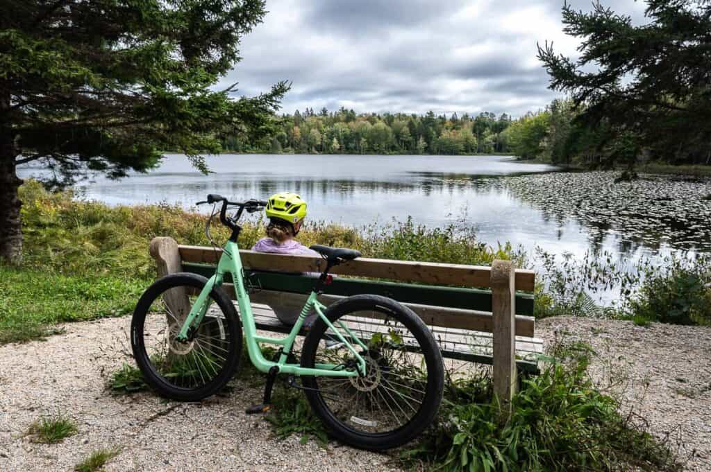 Taking a scenic break on the Dynamite Trail near Mahone May in Nova Scotia