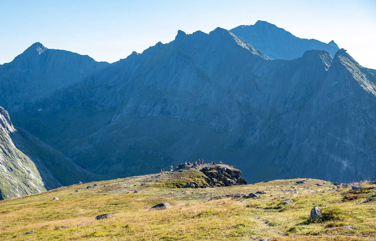 Looking down on people at the false Ryten summit