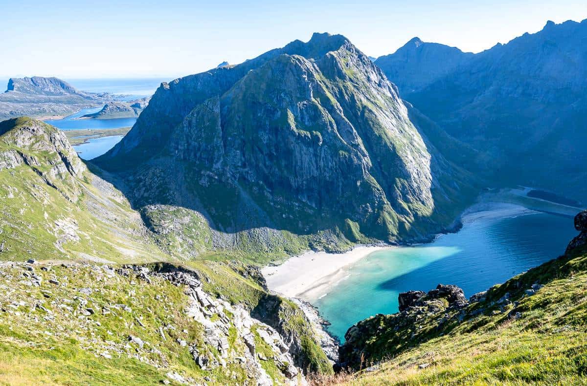 The view of Kvalvika Beach from Ryten