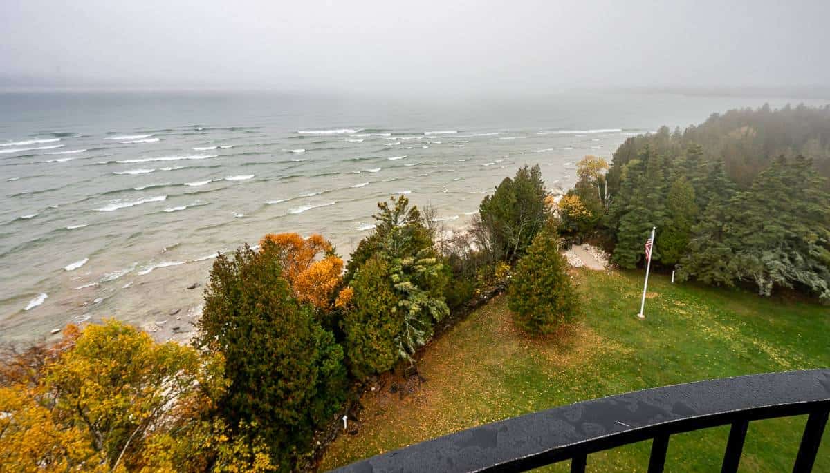 View from the top of the Cana Island Lighthouse on a fall day in Door County