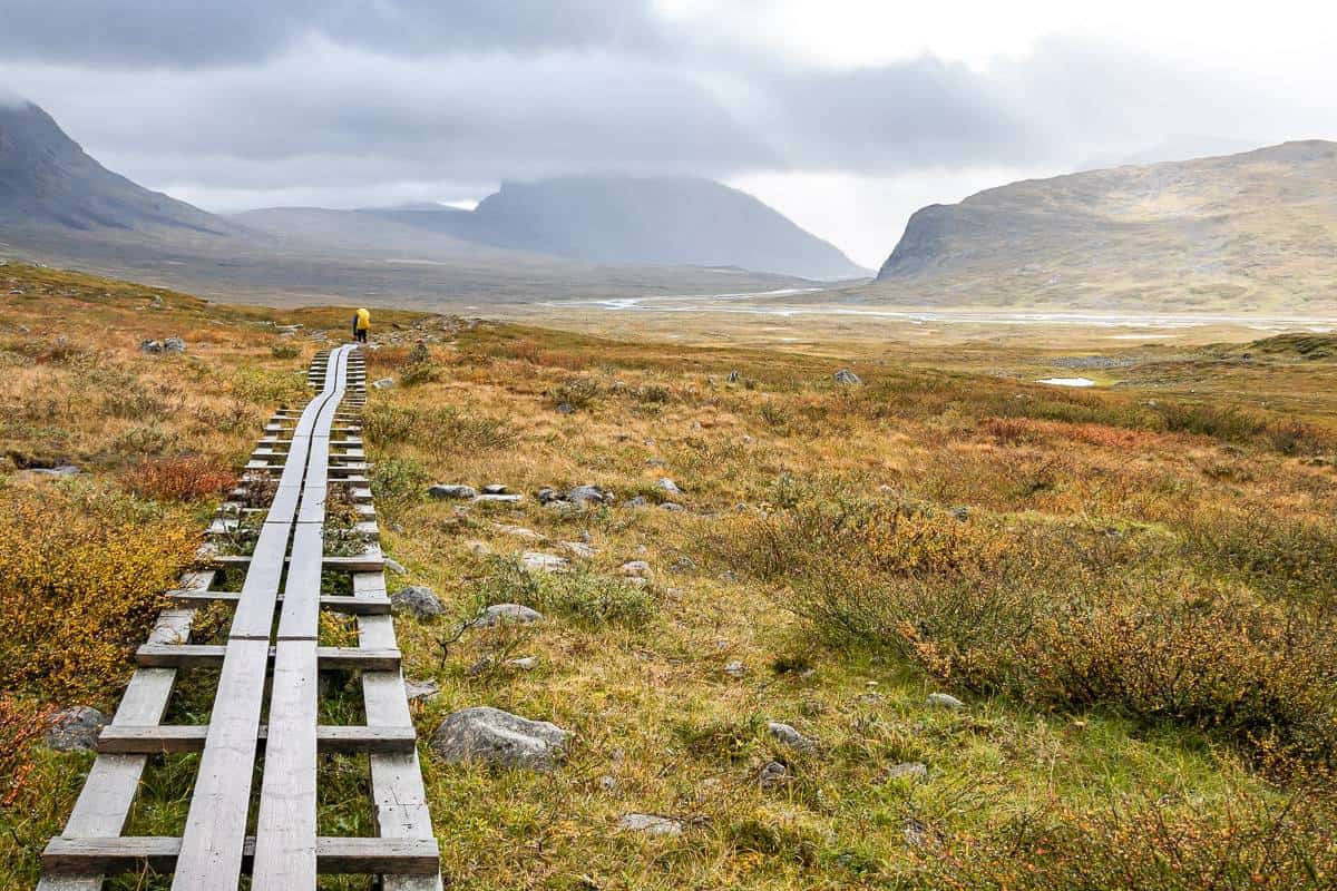 There are a lot of wooden boardwalks through the wet areas on the Kungsleden Trail