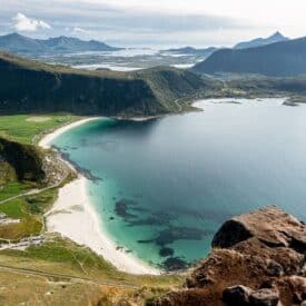 A beautiful view of Haukland Beach on the Mannen hike