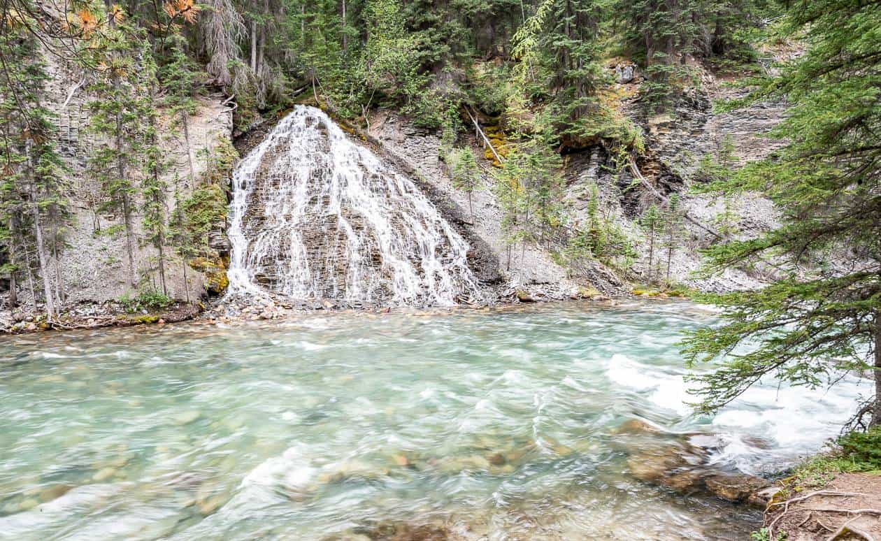 One of the small waterfalls emptying into the Maligne River