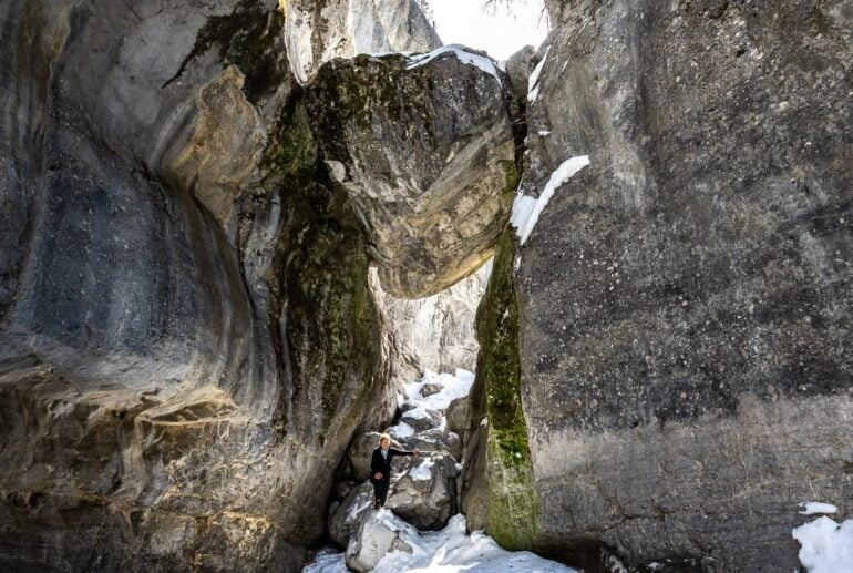 Me underneath the chockstone in McGillvary Canyon