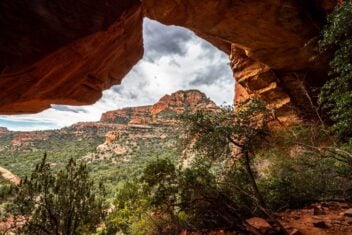 Looking out from under the Fay Canyon Arch in Sedona
