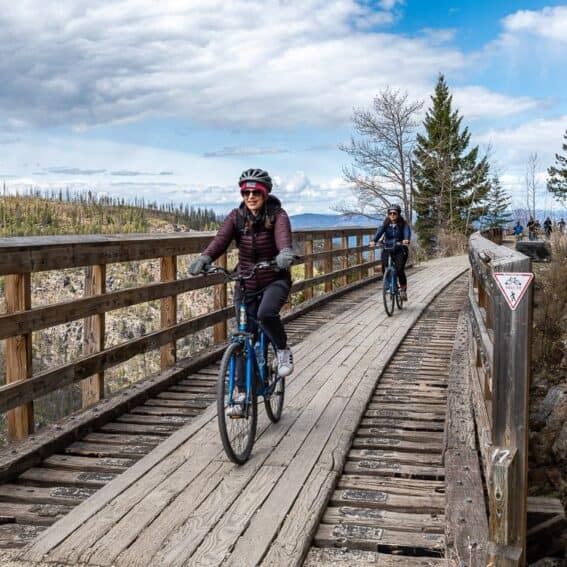 Biking the Myra Canyon section of the Kettle Valley Railway