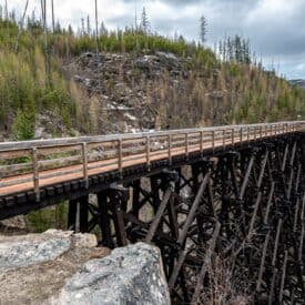 Biking on the newly planked trestle in Myra Canyon