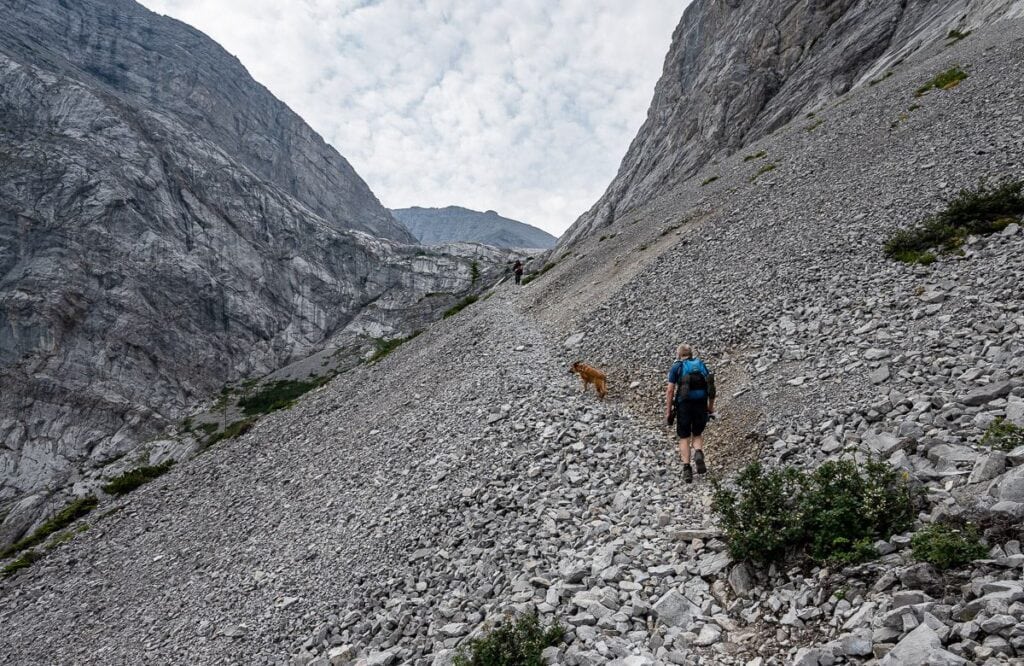 The final section of scree before the chains