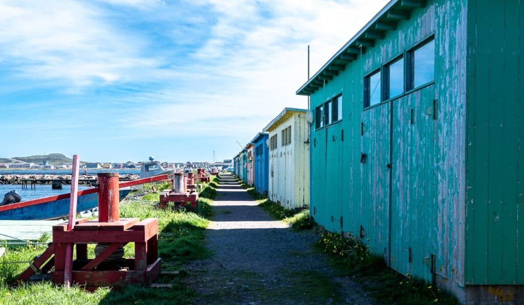 The colourful boat sheds used by Les Zigotos on St. Pierre
