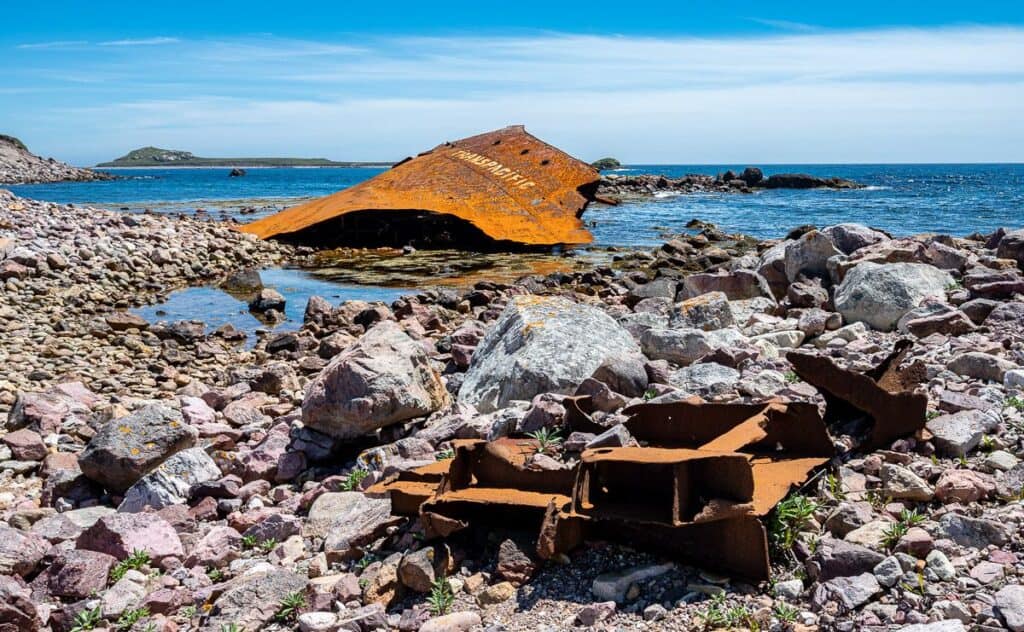 The remains of a shipwreck on Île aux Marins