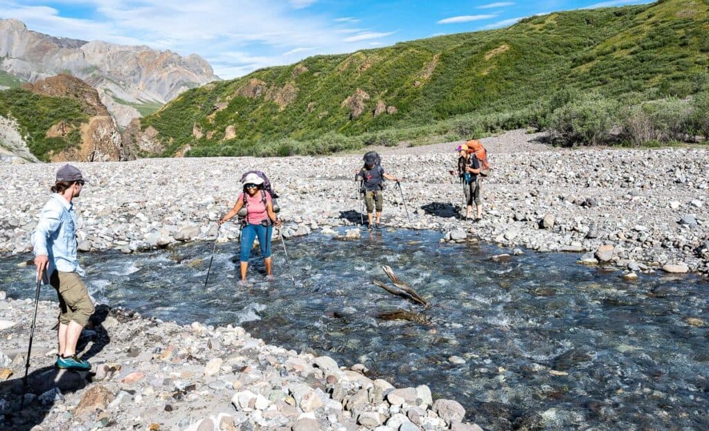 Lots of stream crossings in water shoes 