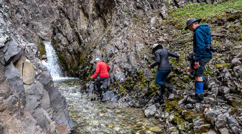 Another water crossing to reach the double waterfall while backpacking in Kluane National Park