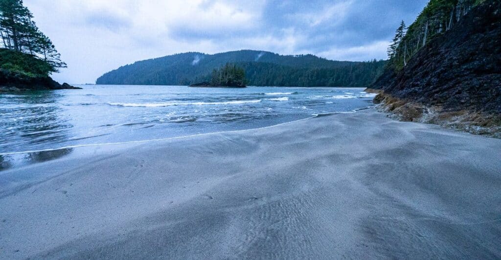 Second Beach Campground is located in St. Joseph Bay around the headland on the right and is only accessible at low tide.