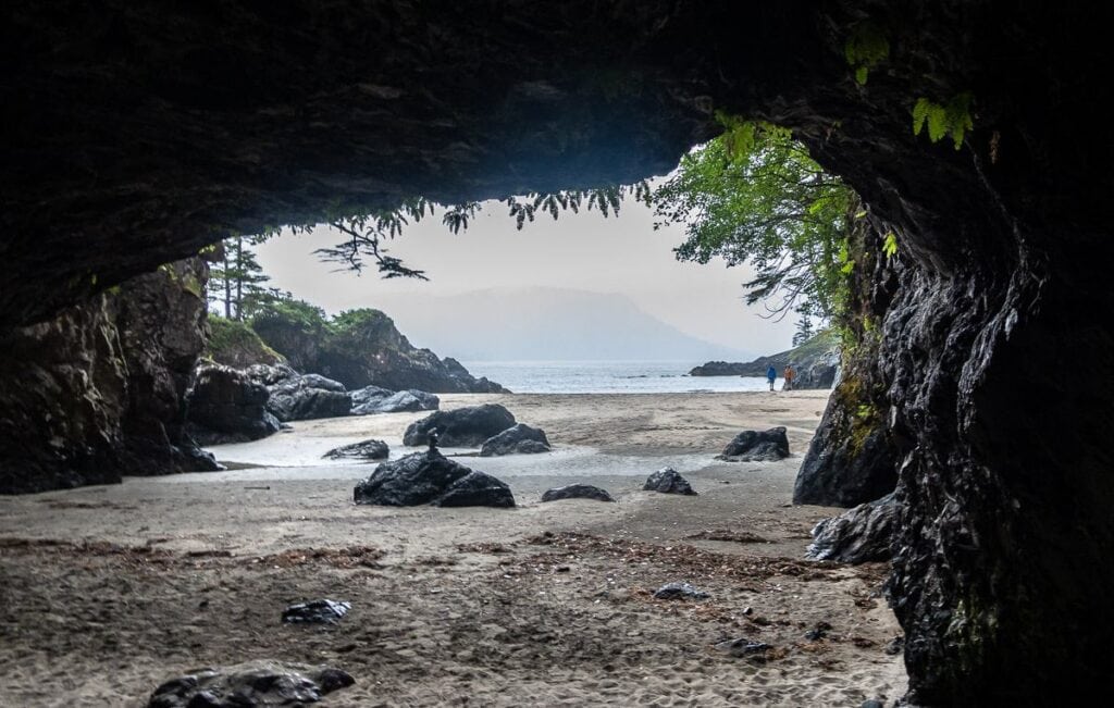 Looking out from inside the cave