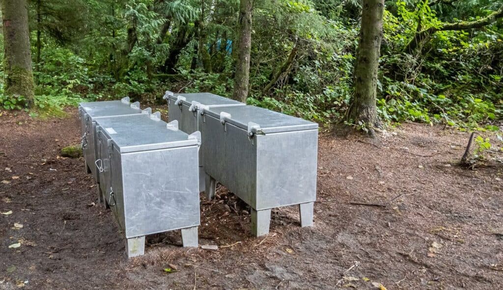 The bear-proof lockers look like this at San Josef Bay